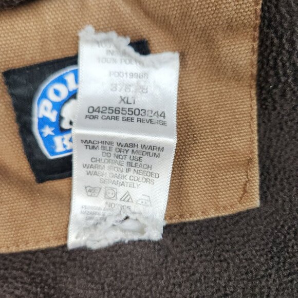 VTG Canvas Jacket Men's XLT Hooded Duck Brown Quilt Lined Workwear Logo THRASHED - Picture 14 of 16